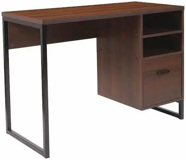 Alt view image 2 of 16 - Northbrook Rustic Coffee Wood Grain Finish Computer Desk with Black Metal Frame