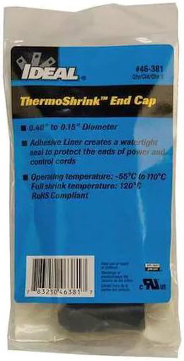 Alt view image 2 of 2 - IDEAL 46-381 Adhesive Lined Heat Shrink End Cap, Medium Wall, 3:1 I.D. Shrink