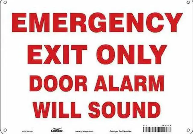 Main image of CONDOR 467R74 Exit Sign, Aluminum, 14" W, 10" H, Emergency Exit Only Door Alarm