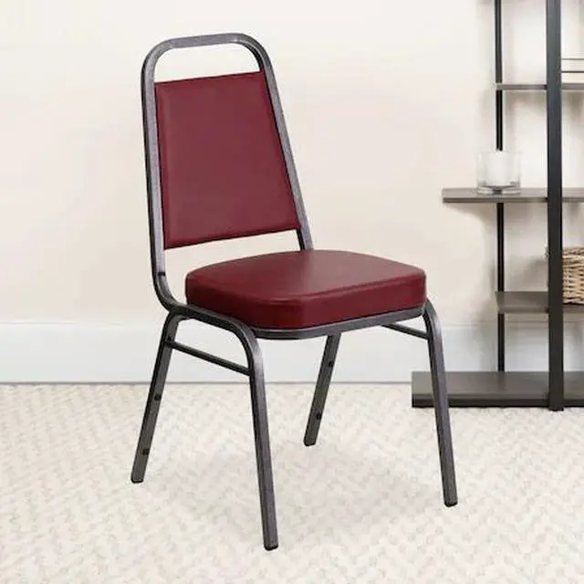 Main image of 4 Pk. HERCULES Series Trapezoidal Back Stacking Banquet Chair with Burgundy Vinyl and 2.5'' Thick Seat - Silver Vein Frame
