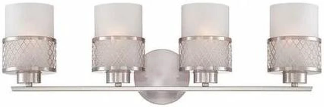 Main image of NUVO 60-4684 Fusion 4 Light Vanity Fixture Frosted Glass Brushed Nickel