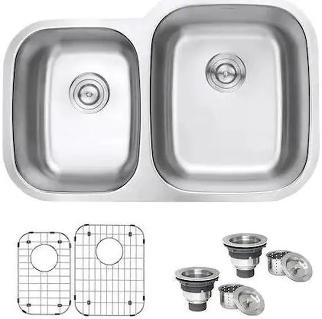 Alt view image 9 of 16 - Ruvati 16-Gauge Premium Stainless-Steel Double-Bowl 32-Inch Undermount Kitchen Sink
