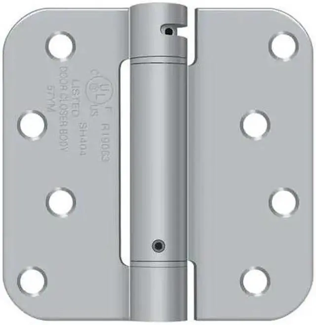 Alt view image 2 of 2 - 4 in. x 4 in. x 0.63 in. Radius Single Action Steel Spring Hinge (Brushed Chrome)