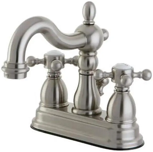 Alt view image 3 of 4 - Kingston Brass KS1608BX 4 in. Heritage Centerset Lavatory Faucet with Brass Pop-Up metal Cross Handle, Satin Nickel