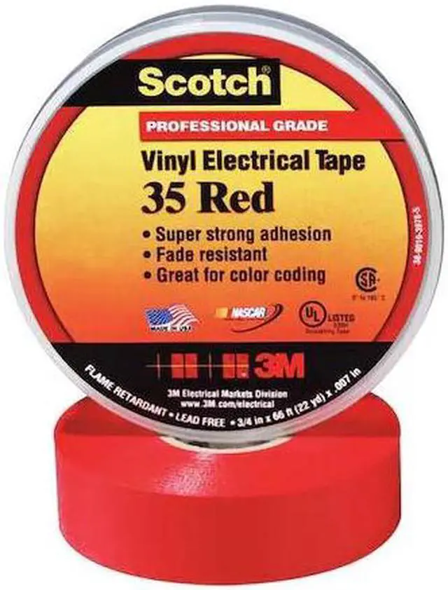 Alt view image 3 of 8 - 3M 35-RED-1/2X20FT ElectricalTape,Red,6-5/8ydL,1/2inW,PK100