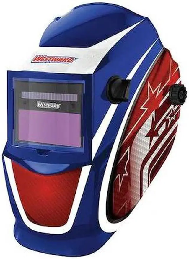 Main image of WESTWARD 22XX42 Auto Dark Welding Helmet, Shade 4, 9-13, Blue/Red/White