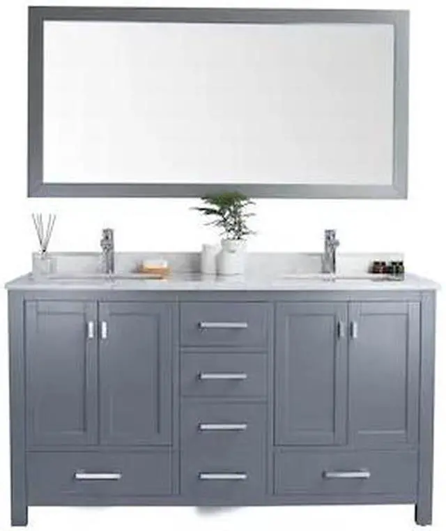 Alt view image 4 of 10 - Wilson 60 - Grey Cabinet + White Carrara Marble Countertop