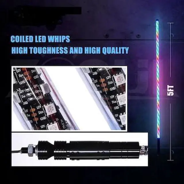 Alt view image 2 of 12 - RS8195FTBT - ColorSMART 5ft RGB LED Lighted Whip w/ Chasing & Bluetooth Control