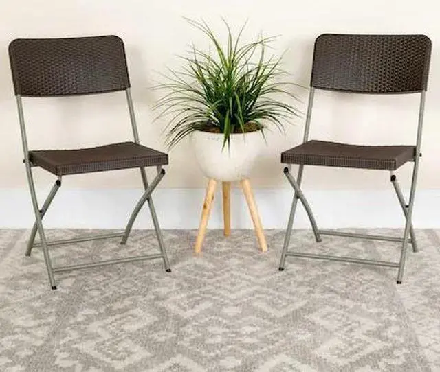 Alt view image 8 of 20 - Flash Furniture Rattan Plastic Folding Chair Brown Set of 2 (2DADYCZ61)
