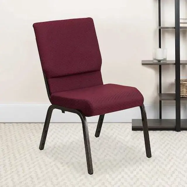 Alt view image 4 of 17 - 4 Pack HERCULES Series 18.5''W Stacking Church Chair in Burgundy Patterned Fabric - Gold Vein Frame