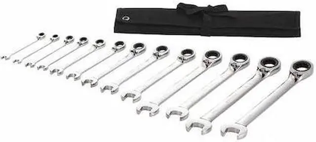 Main image of WESTWARD 54DG32 Ratcheting Wrench Set, SAE, 5/16 in to 1 in Head Sizes, 13-Piece