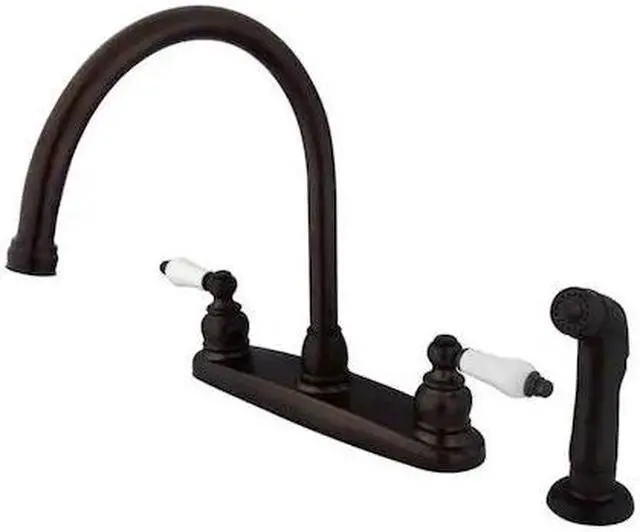 Alt view image 2 of 4 - Kingston Brass KB725SP Double Handle Goose Neck Kitchen Faucet with Sprayer