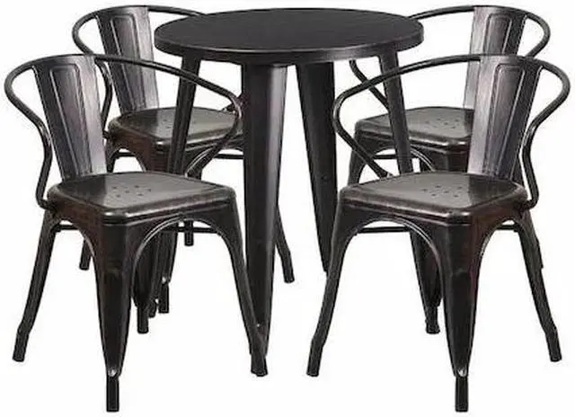 Main image of Flash Furniture Chauncey Indoor-Outdoor 24" Round Table Set with 4 Arm Chairs Black-Antique Gold Metal (CH518TH418ABQ)