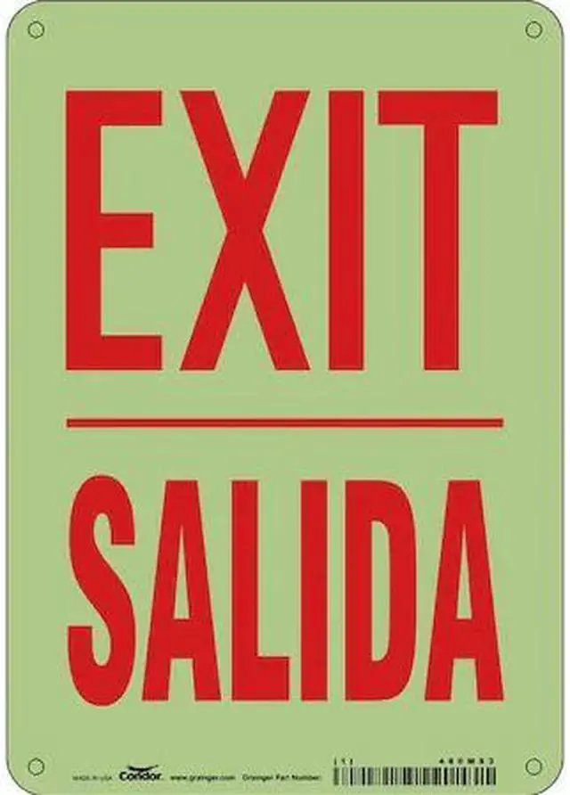 Main image of CONDOR 480M93 Exit Sign, Plastic, 7" W, 10" H, Exit/Salida, White