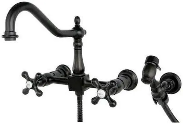 Main image of HERITAGE KS1245AXBS KS1245AXBS 2-Handle 8" Wall Mount Kitchen Faucet with Brass