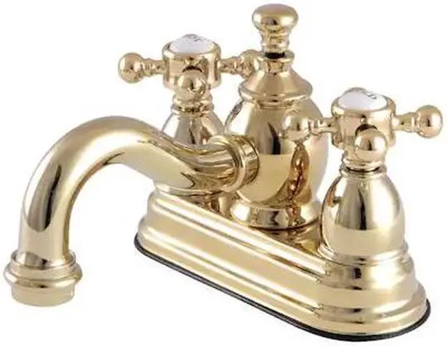 Alt view image 3 of 6 - Kingston Brass KS7102BX 4 in. Centerset Lavatory Faucet with Heritage Spout & Metal Cross Handle, Polished Brass