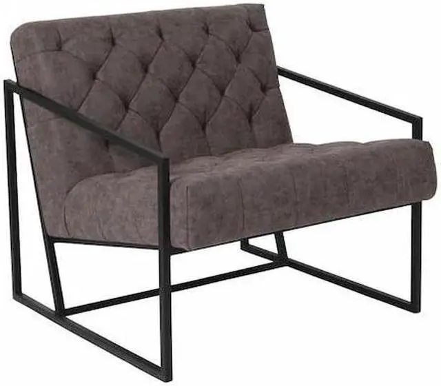 Alt view image 20 of 20 - HERCULES Madison Series Retro Gray LeatherSoft Tufted Lounge Chair