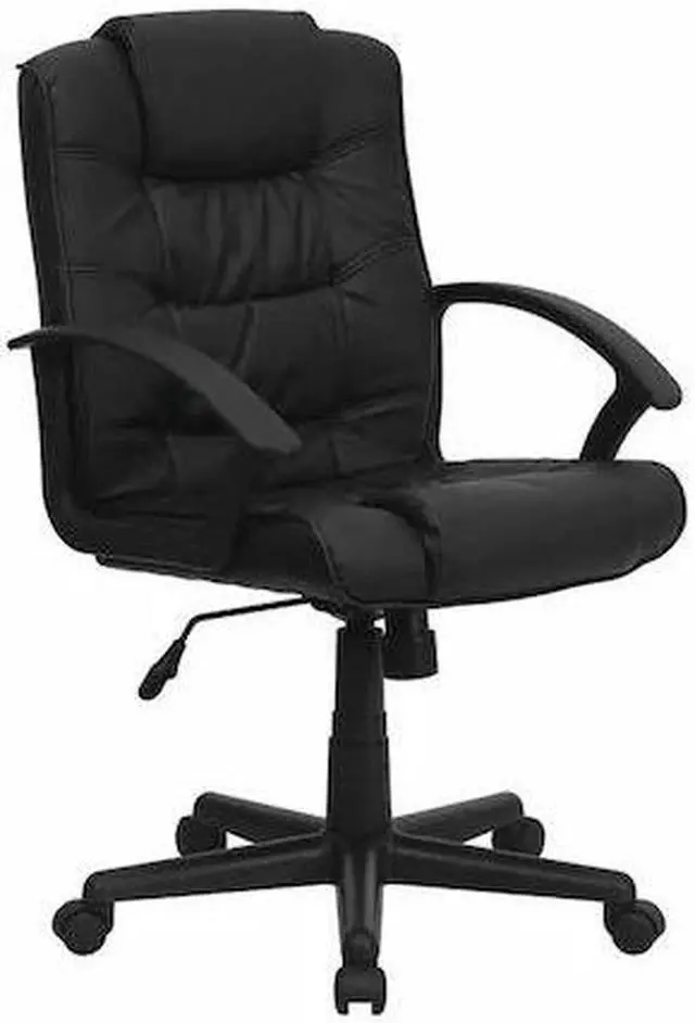 Alt view image 14 of 20 - Mid-Back Black Leather Swivel Task Chair with Arms