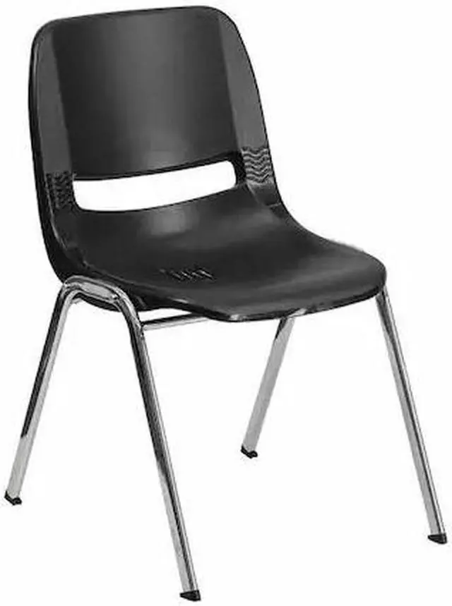 Alt view image 15 of 20 - HERCULES Series 661 lb. Capacity Black Ergonomic Shell Stack Chair with Chrome Frame and 16'' Seat Height