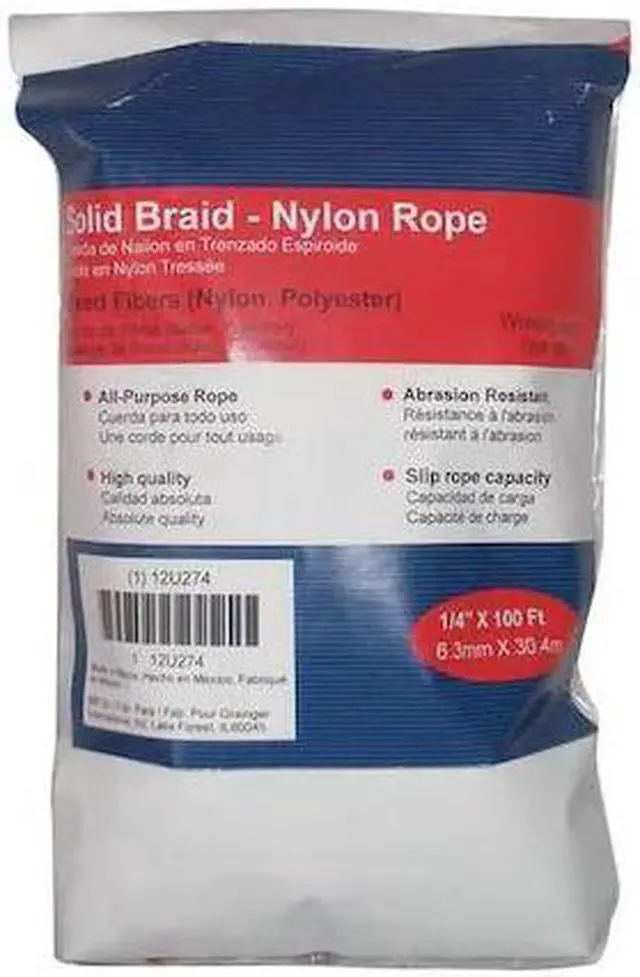 Main image of ZORO SELECT 12U274 Rope,Nylon,Braided,1/4 In. dia.,100 ft L