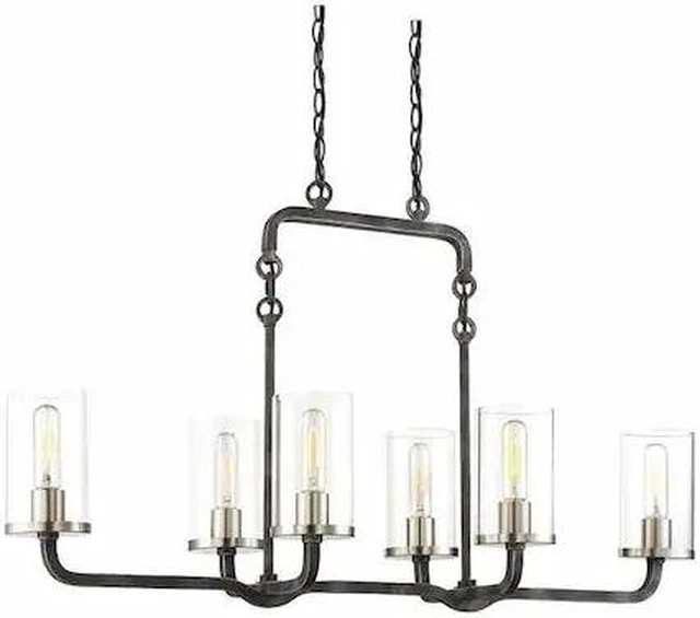 Main image of NUVO 60-6124 6 Light Sherwood Island Pendant Iron Black Brushed Nickel Ac