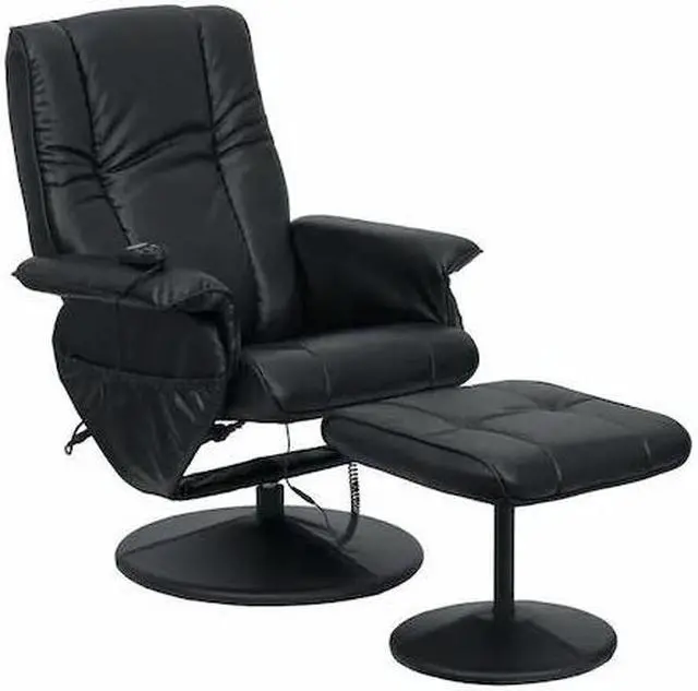 Alt view image 2 of 20 - Massaging Adjustable Recliner and Ottoman with Wrapped Base in Black LeatherSoft