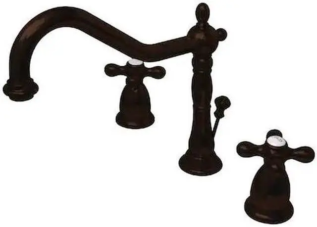 Alt view image 3 of 5 - Kingston Brass KS1995AX Heritage Widespread Lavatory Faucet with Cross Handle & Brass Pop-Up, Oil Rubbed Bronze
