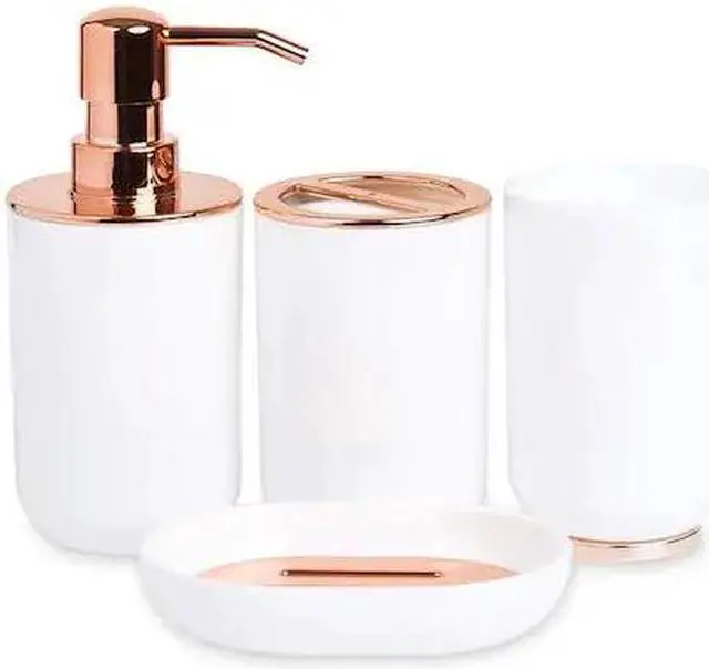 Main image of BLUE DONUTS BD3550359 Bathroom Accessory Set, Rose Gold and White, 4 Pieces