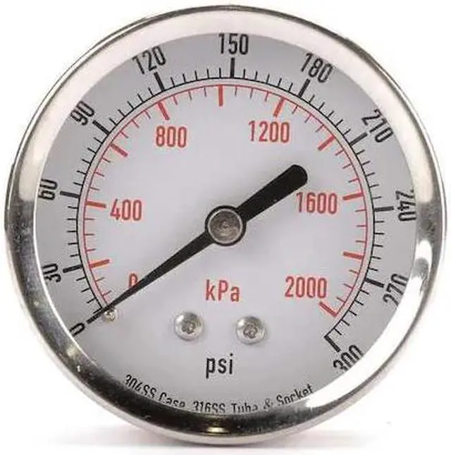 Main image of ZORO SELECT 4FMW8 Commercial Pressure Gauge, 0 to 300 psi, 2 1/2 in Dial, 1/4