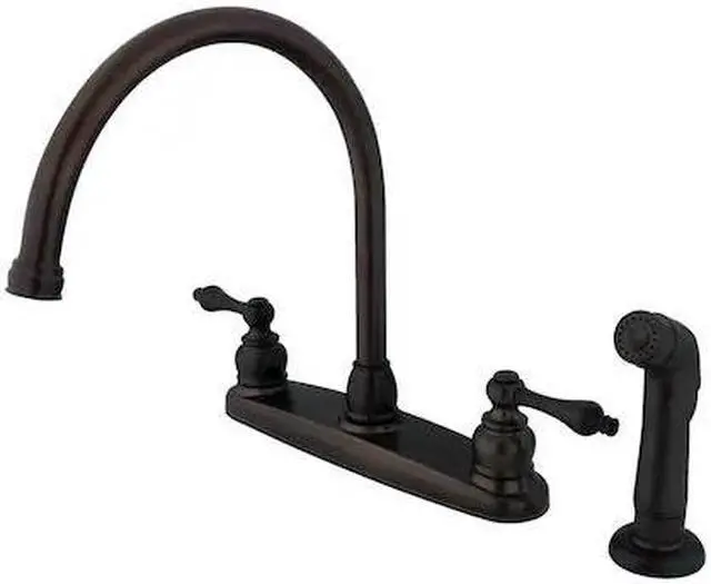 Alt view image 2 of 4 - Kingston Brass KB725ALSP Double Handle Goose Neck Kitchen Faucet with Non-Metallic Sprayer