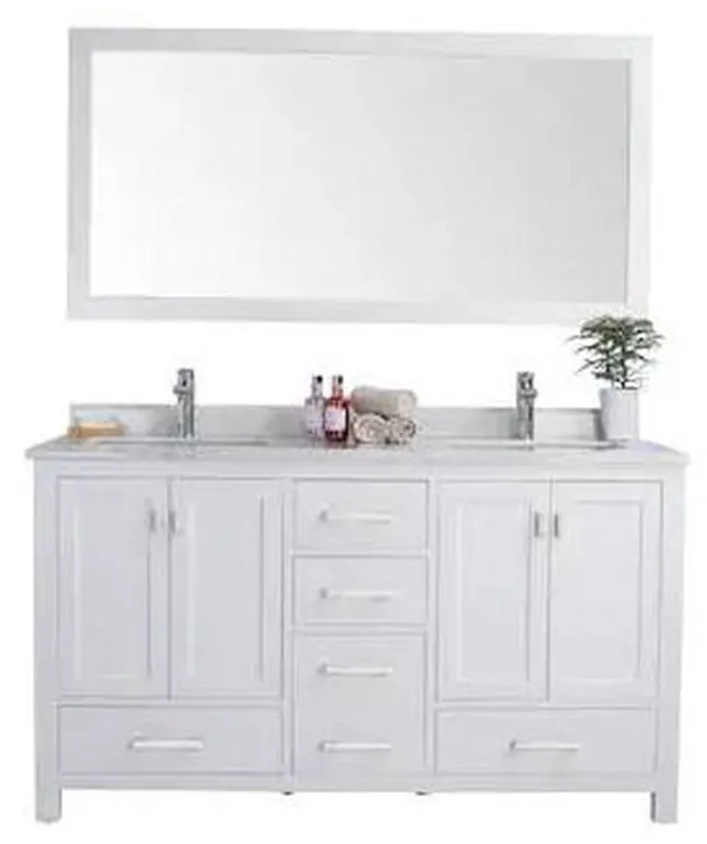 Alt view image 2 of 10 - Wilson 60 - White Cabinet + White Carrara Marble Countertop