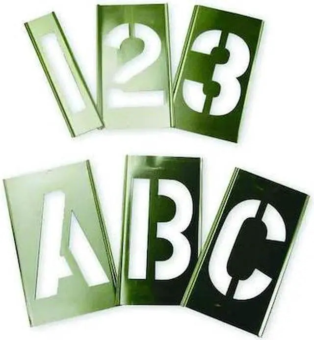 Main image of ZORO SELECT 6A232 Interlocking Stencil,Numb&Letters,Brass