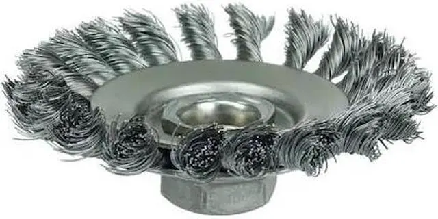 Main image of WEILER 13426 Knot Wire Bevel Brush 4" .020" Steel Fill 5/8"-11 UNC Nut
