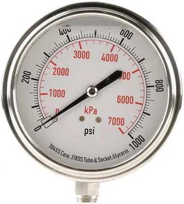 Main image of ZORO SELECT 4CFK6 Pressure Gauge,Liquid Filled,3-1/2 In