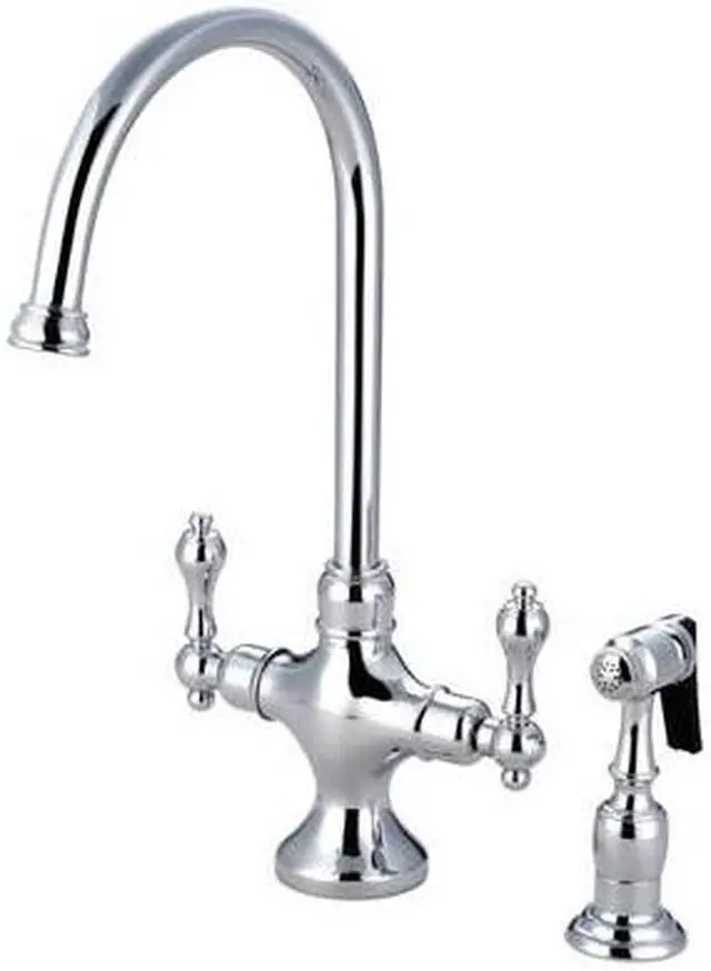 Alt view image 2 of 5 - Kingston Brass KS1761ALBS Double Handle Kitchen Faucet with Brass Side Sprayer
