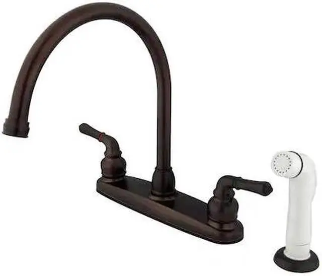 Alt view image 2 of 2 - Kingston Brass KB795 Double Handle Goose Neck Kitchen Faucet with White Side Sprayer