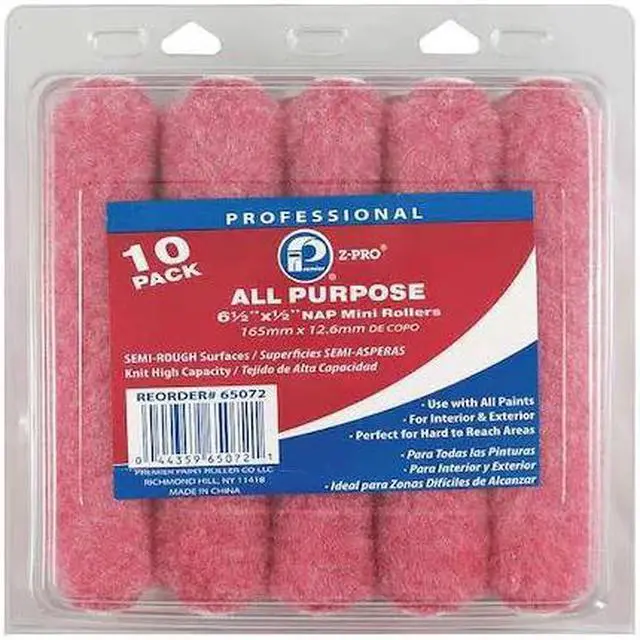 Main image of PREMIER 65072 6-1/2" Mini Paint Roller Cover, 1/2" Nap, Polyester, 10 PK