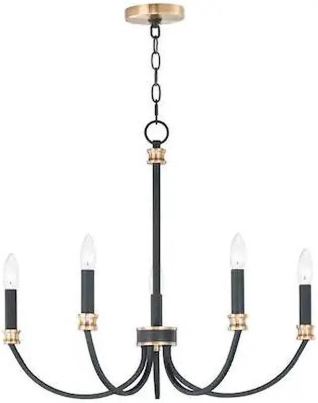 Main image of MAXIM 11375BKAB Charlton 5-Light 26" Wide Black / Antique Brass Chandelier