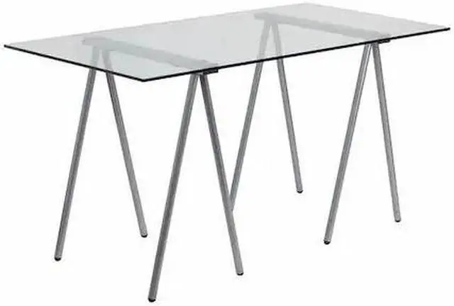 Main image of Glass Computer Desk with Silver Metal Frame