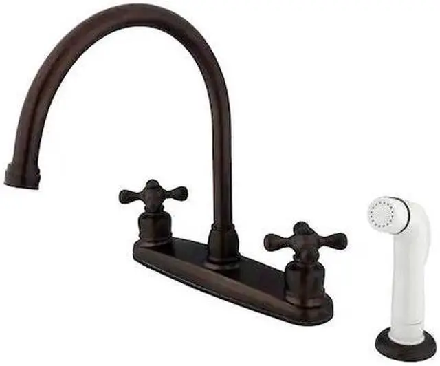 Alt view image 2 of 3 - Kingston Brass KB725AX Double Handle Goose Neck Kitchen Faucet with White Sprayer