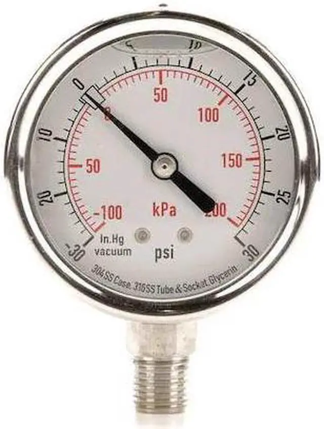 Main image of ZORO SELECT 4CFH1 Commercial Compound Gauge, 30 to 0 to 30 psi, 2 1/2 in Dial,
