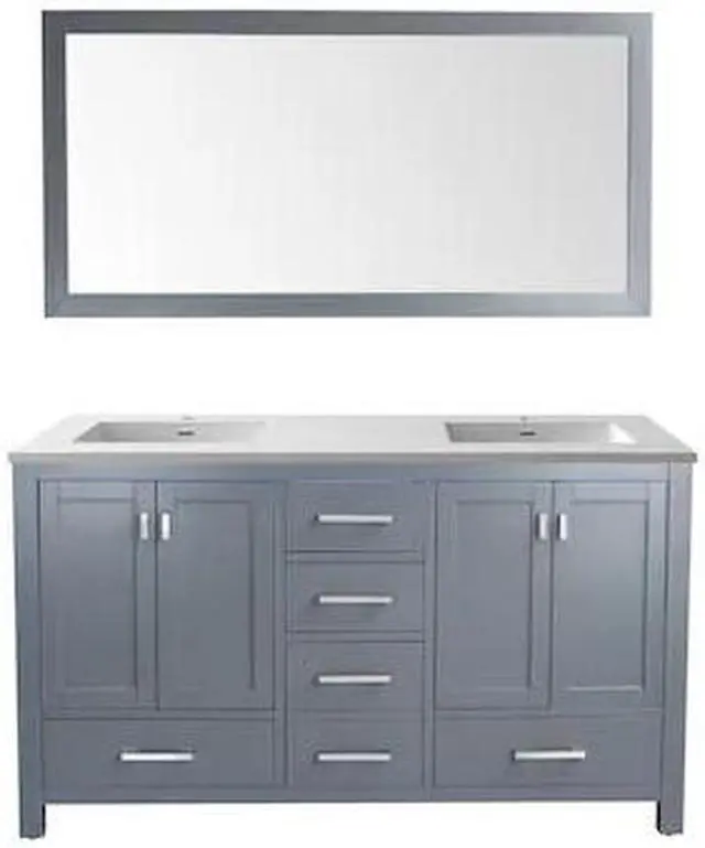 Alt view image 2 of 10 - Wilson 60 - Grey Cabinet + Matte White VIVA Stone Solid Surface Countertop