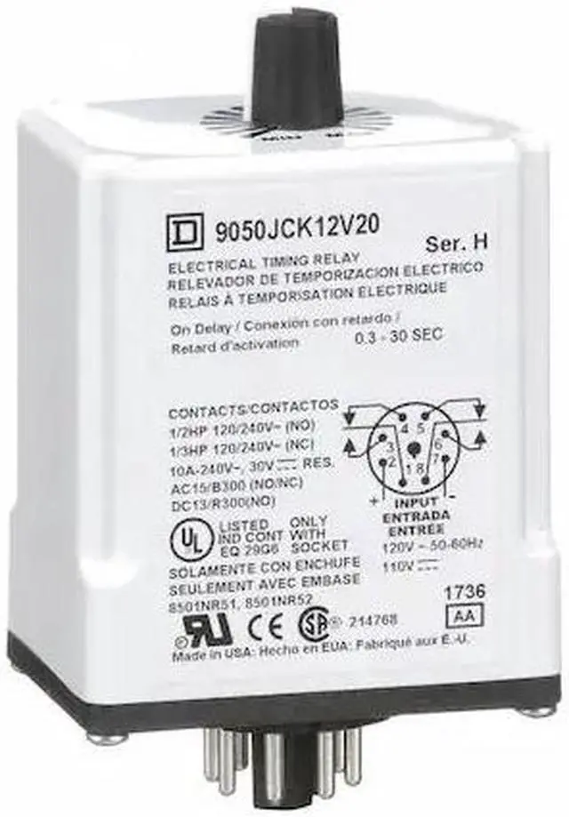 Alt view image 2 of 2 - SCHNEIDER ELECTRIC 9050JCK12V20 Time Delay Rlay,120VAC,10A,DPDT,0.3 sec.
