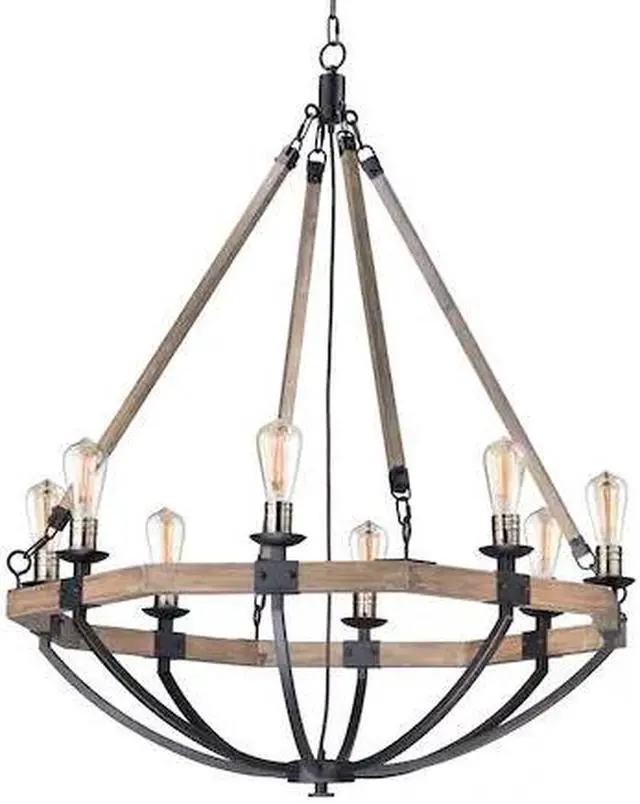 Main image of MAXIM LIGHTING 20338WOBZ Lodge 8-Light 38" Wide Weathered Oak / Bronze