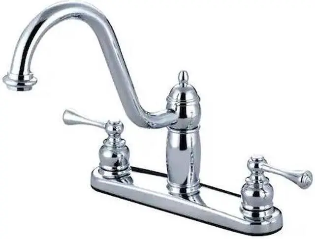 Alt view image 2 of 3 - Kingston Brass KB1111BLLS Heritage 8 Twin Lever Handle Kitchen Faucet Without Sprayer, Polished chrome