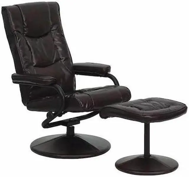 Alt view image 11 of 20 - Contemporary Brown Leather Recliner and Ottoman with Leather Wrapped Base