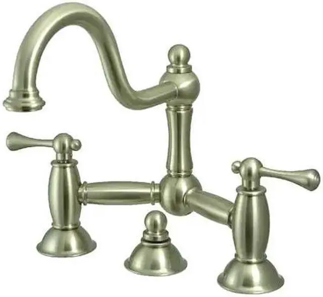 Alt view image 2 of 9 - Kingston Brass KS3918BL Restoration Bathroom Bridge Faucet, Brushed Nickel