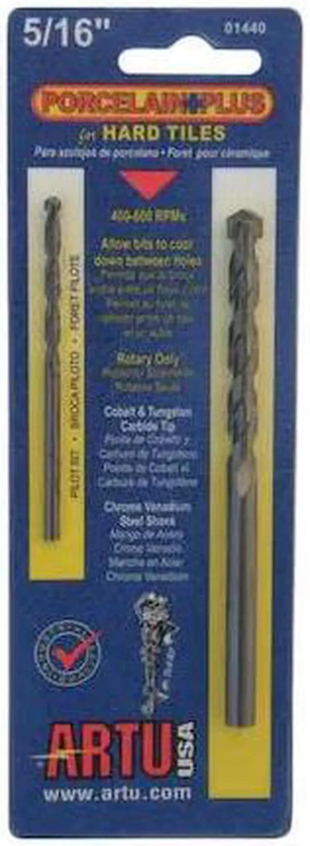 Alt view image 5 of 8 - ARTU 5/16 In. x 4-1/2 In. Cobalt and Tungsten Carbide Glass & Tile Drill Bit