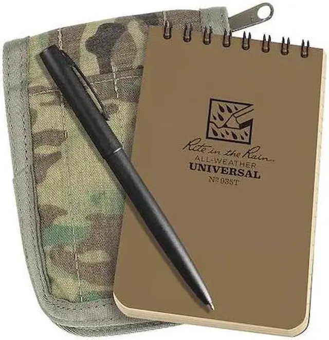 Alt view image 2 of 3 - rite in the rain weatherproof 3" x 5" top-spiral notebook kit: multicam cordura fabric cover, 3" x 5" tan notebook, and weatherproof pen (no. 935m-kit)