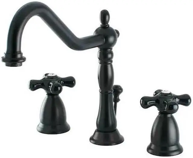 Alt view image 4 of 8 - Kingston Brass KS1995PKX Heritage Onyx Widespread Lavatory Faucet With Black Por